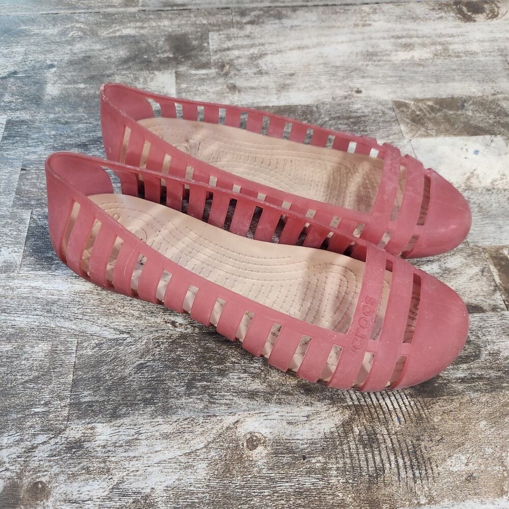 Crocs Adrina Pink Jelly Cage Ballet Flats Cutout Shoes Womens Size 9 Y2K Slip On